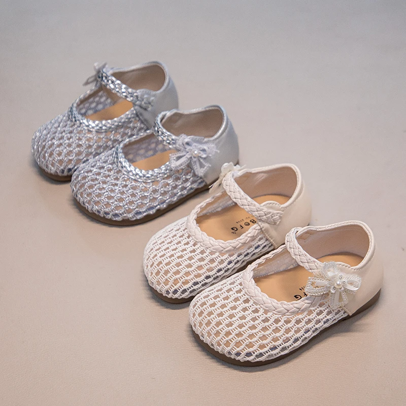 Kids'Casual Shoes Sneakers PU Leather Solid Color Grid Shoes For Girls Breathable Anti-slip Beige Silver Shoes Size 22-31