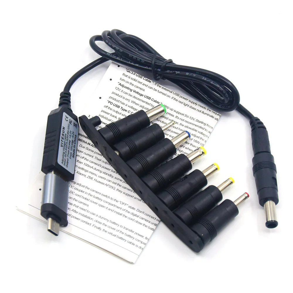 DC 5V-12V Adjustable Voltage Step 0.2V QC 3.0 USB Power Cable For 12V WiFi Router,Light Cat, switches and other other 12V Device
