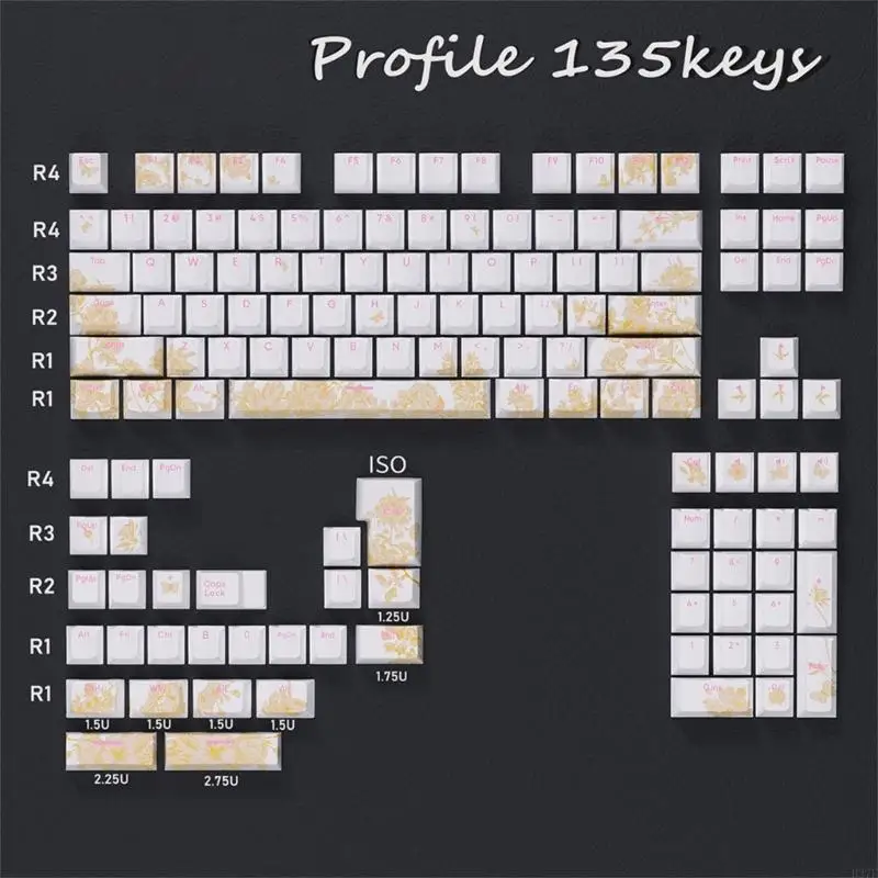 H37F 135/108Keys Double Shot Embroidery Backlit Keycaps for Mechanical Keyboard Keycap Set Thick PBT Keycap Wear Resistant