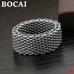 BOCAI New 100% S925 Sterling Silver Rings for Men Women New Fashion Woven Vintage Pure Argentum Hand Jewelry Wholesale