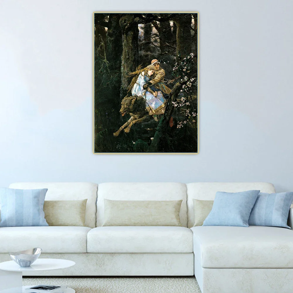 Citon Viktor Vasnetsov《Ivan Tsarevich riding the Gray Wolf》Canvas Oil Painting Artwork Poster Picture Wall Decor Home Decoration