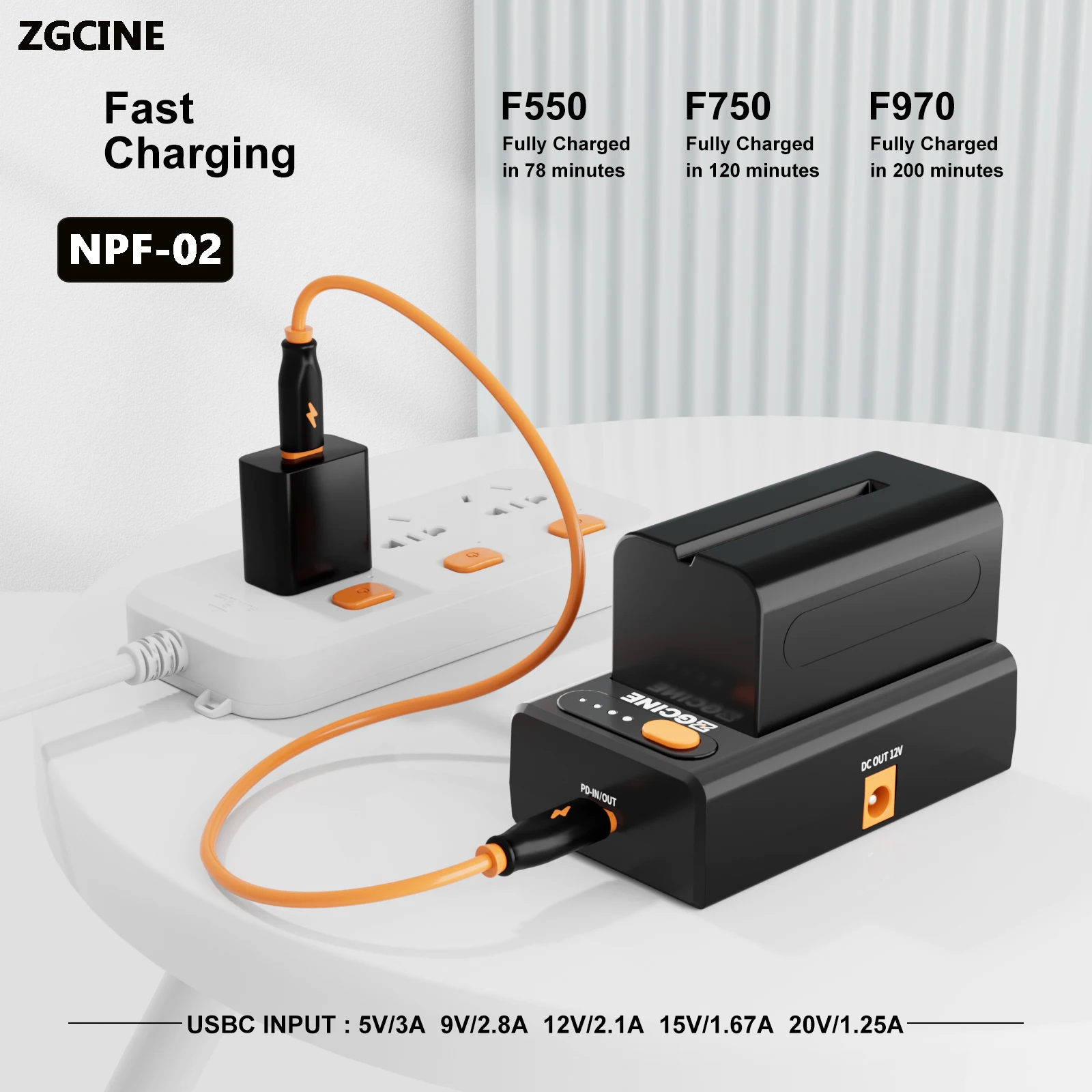 ZGCINE NP-F Battery Charger for Sony NP-F Battery with Type-C Input, D-tap Type-C USB-A Output Multifunctional Charger 1/4 Screw