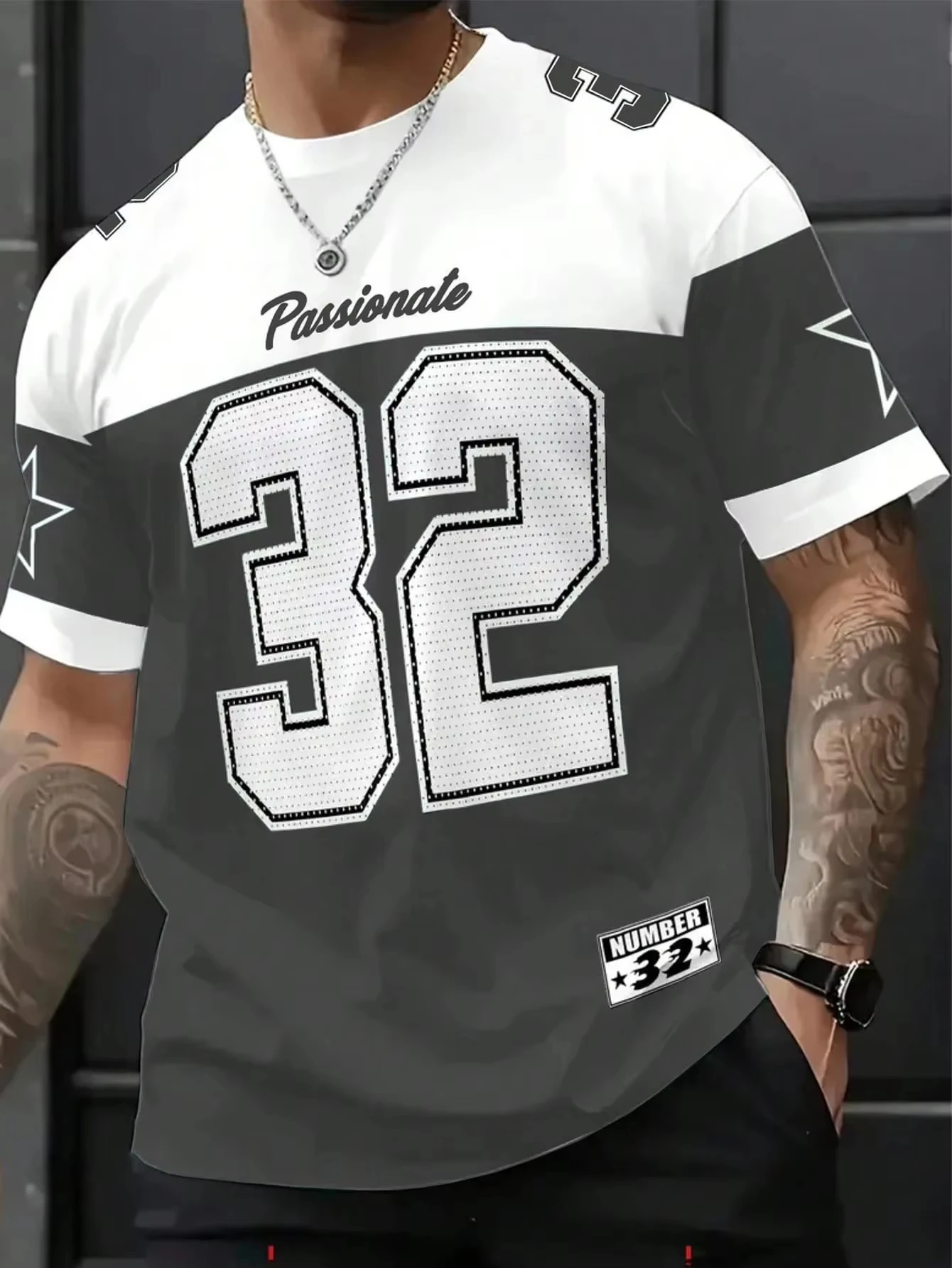 2025 new in Men NO.32 Print  American Style T-Shirt Man Short Sleeve O- Neck sport Tee Vintage Basketball T-shirt Men Clothes image 6