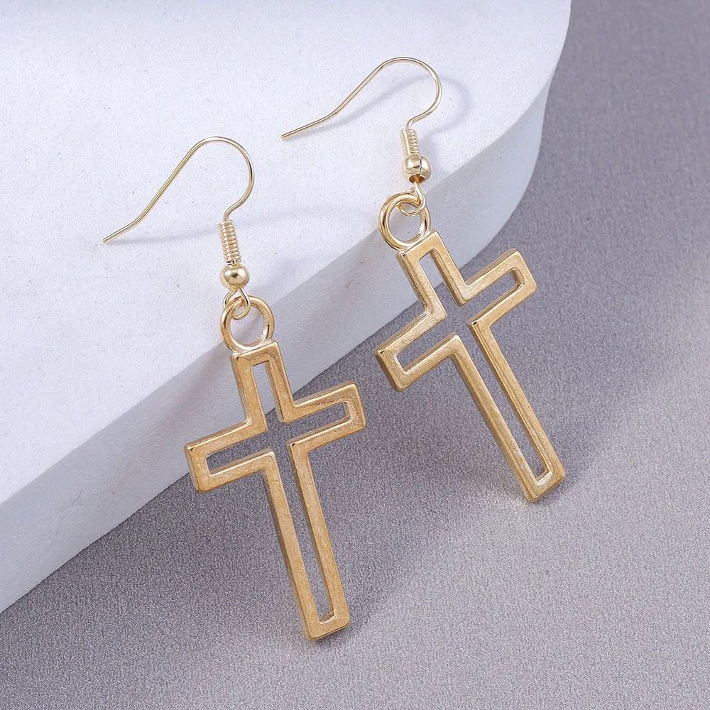 Aihua Punk Hohl Kreuz Anhänger Ohrringe Vintage Gothic Kreuz Ohrringe Edelstahl Jesus Christian Schmuck für Frauen Männer – Detail 2