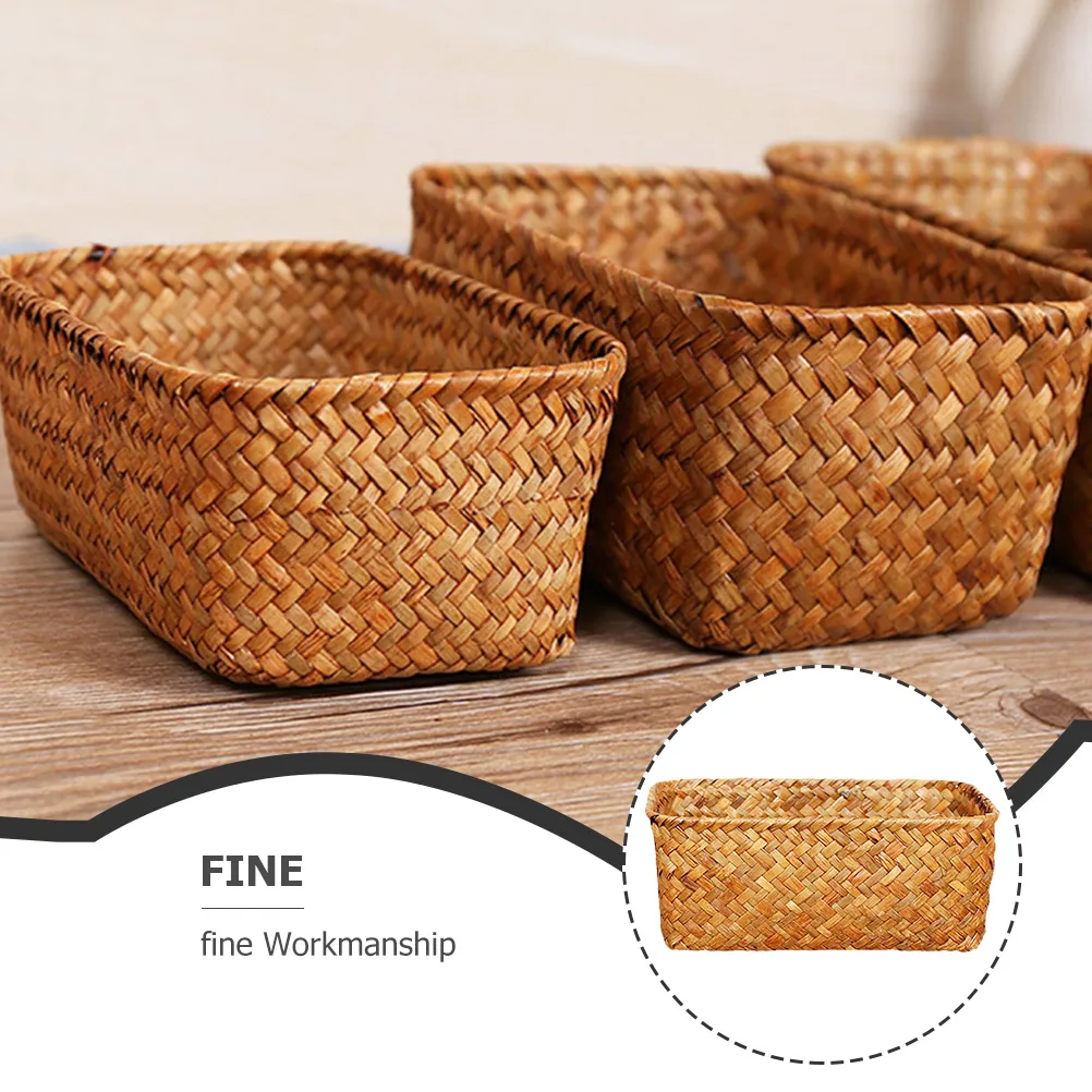 

Woven Storage Basket Desktop Organizer Box Handwoven Decorative Sundry Storage Box for Home Office Woven Basket