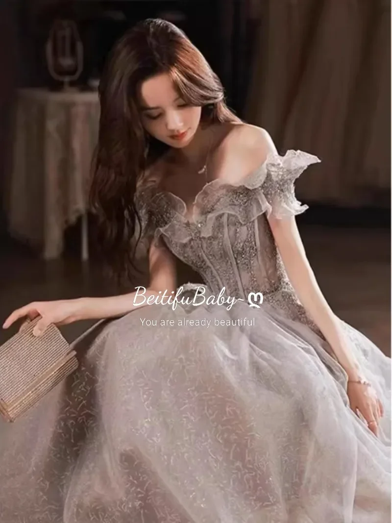 Women's Evening Dresses Vestidos Elegantes Princess Style Ruffles Off The Shoulder Ball Gown Dress for Women Vestidos De Fiesta