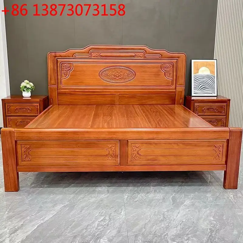 All solid wood rosewood thickened and thickened full tenon and mortise Chinese classical home bedroom double wedding bed