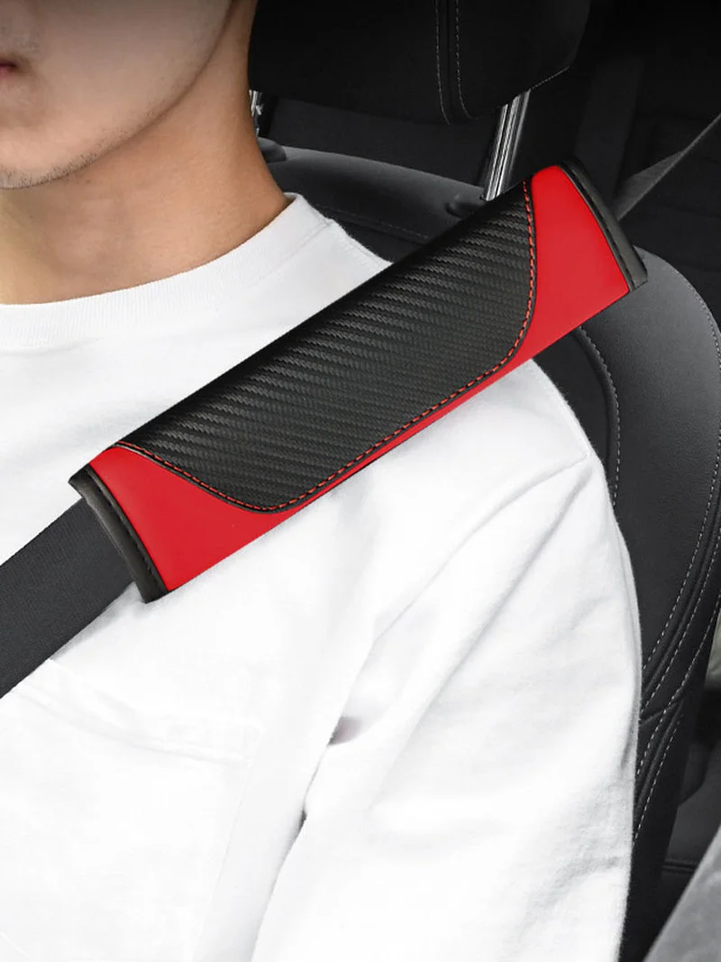 Car Shoulder Guard Soft Protector Cushion Carbon Fiber Leather Car Seat Belt Pad Cover Shoulder Guard Car Accessories Interior