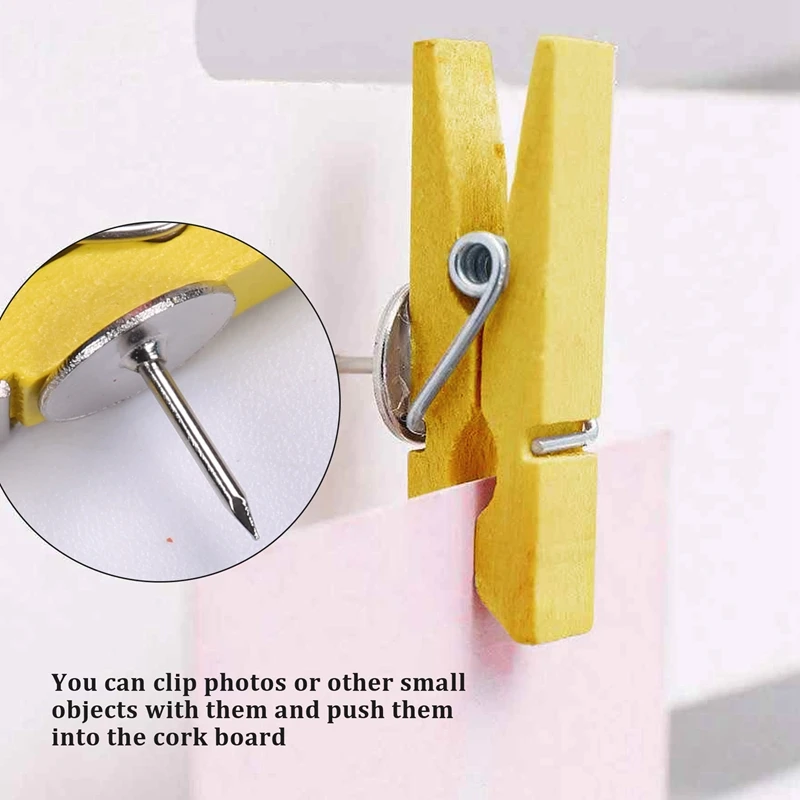 50 Pcs Colorful Push Pins Clips Wooden Pegs Pushpin Tacks Wooden Crafts Pins Drawing Pins Decorative Paper Wood Clips