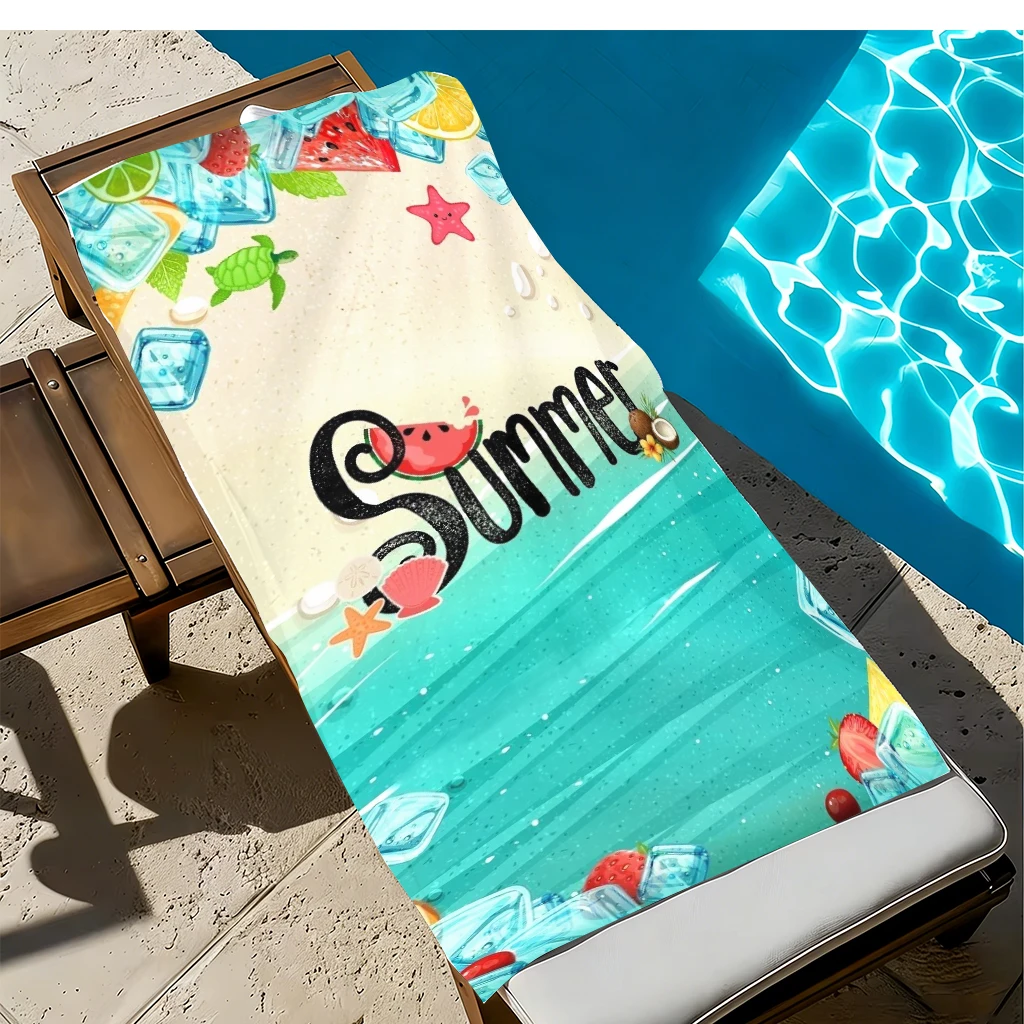 

Summer Fruit Print Beach Towel, Microfiber Quick Dry Bath Towel, Tropical Watermelon Starfish Turtle Pattern Pool Towel