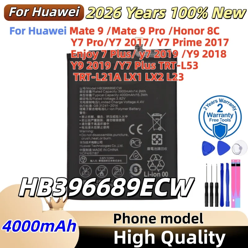 100% New Date HB396689ECW 4000mAh Battery For Huawei Mate 9 / 9 Pro Y7 2017 Honor 8C Y9 2018 2019 Version Enjoy 7 plus Batteries