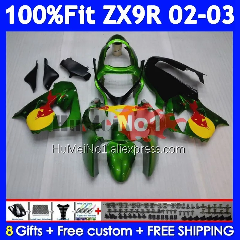 OEM Body For KAWASAKI NINJA ZX-9R ZX 9R Green yellow 900 CC 9 R 215No.52 ZX900 ZX9 900CC ZX9R 02 03 2002 2003 Injection Fairing