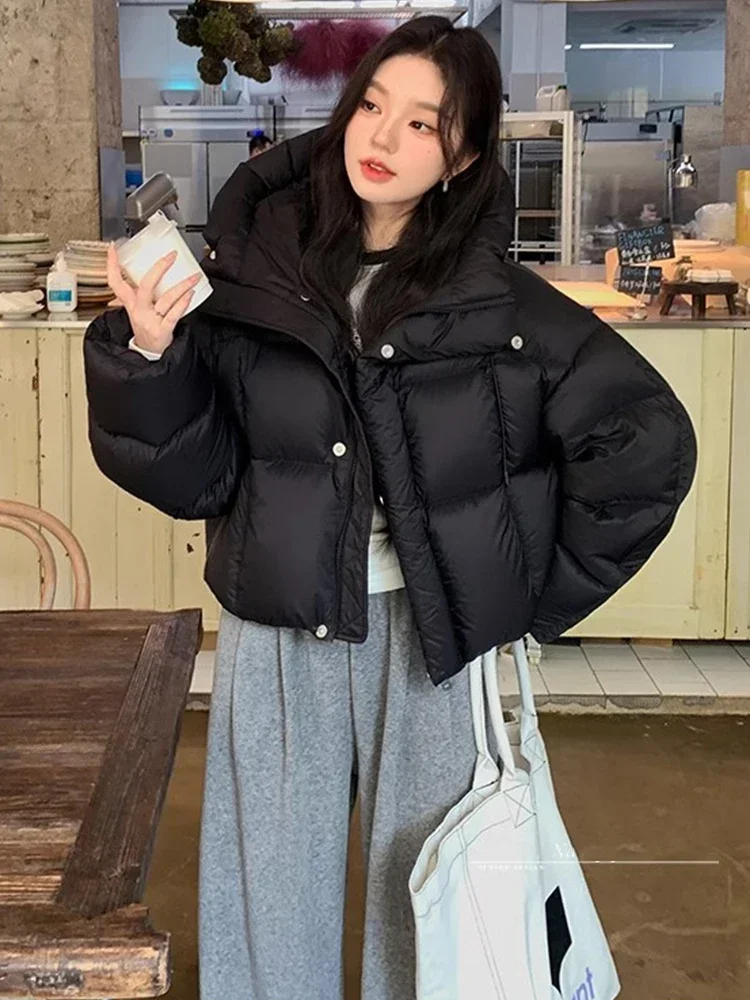 Popฤดูหนาวสั้นลงเสื้อแจ็คเก็ตผ้าฝ้ายผู้หญิง2024ใหม่อเมริกันขนมปังเสื้อผ้าหนาHooded Parkas Coats