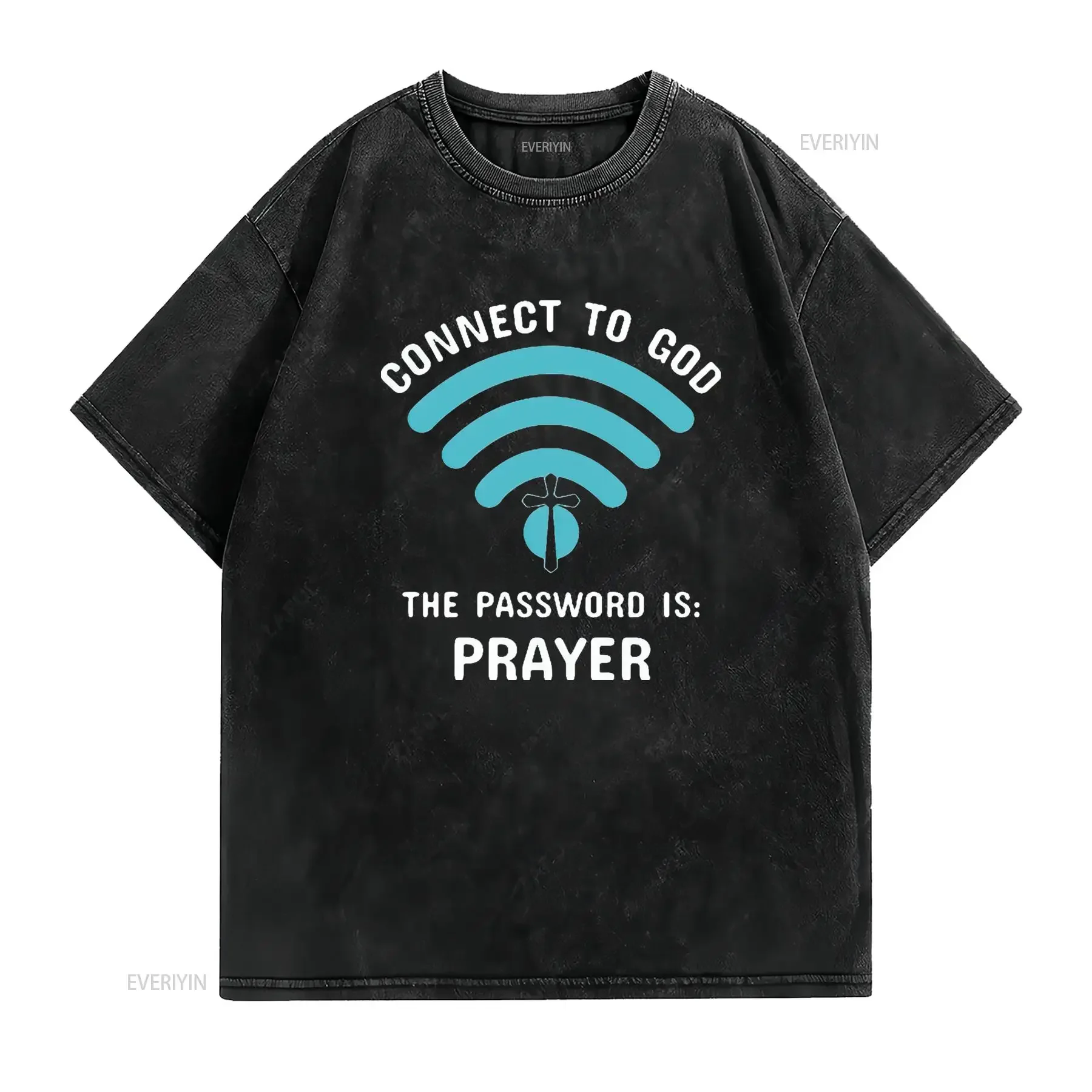 Mens Connect To God The Password Is Prayer  T Shirt Black Large vintage Washed Casual designer clothes Stylish fashion Unisex