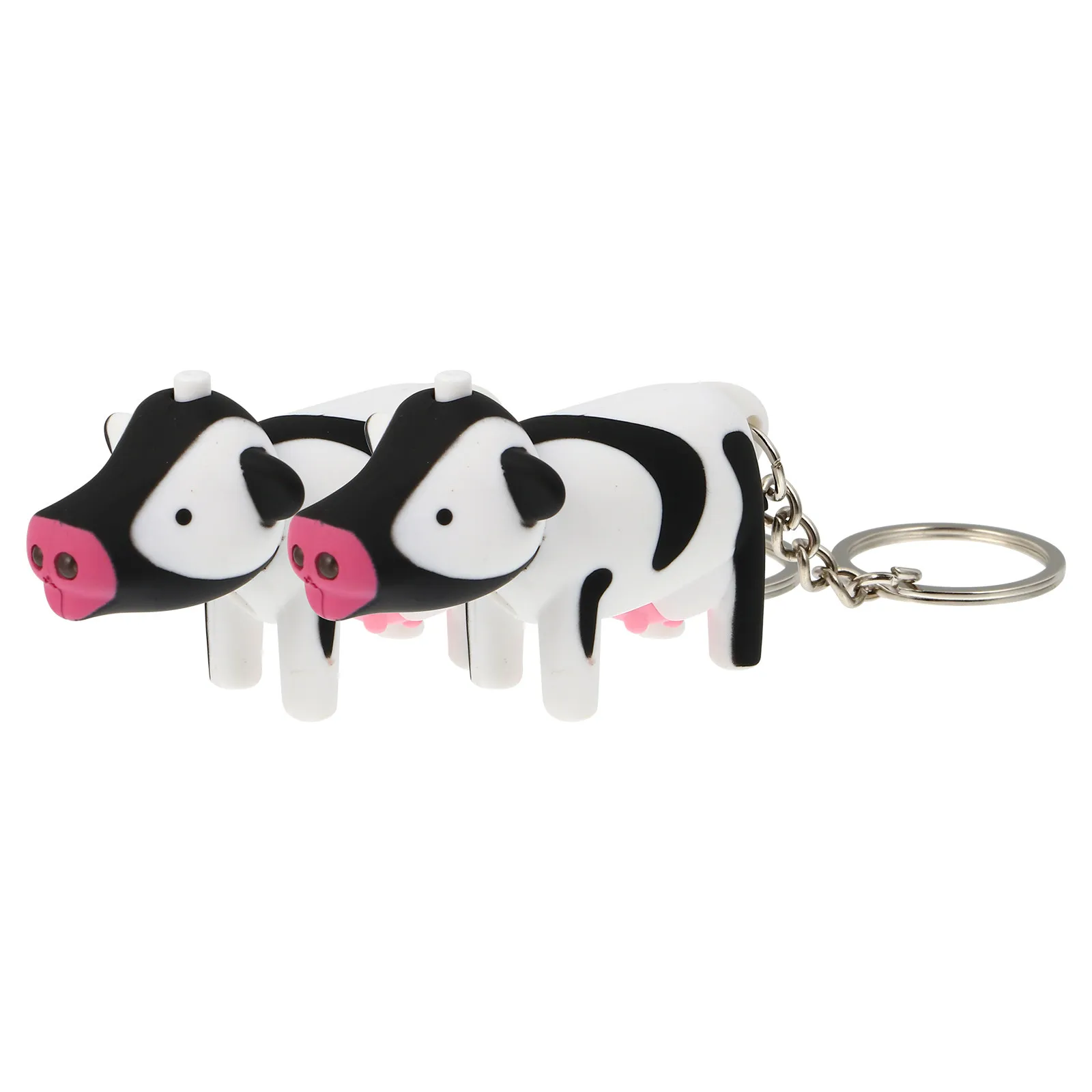 2Pcs Farm Animal Keychain Cow Shaped Luminous Key Ring with Flashlight and Sound for Keys Organization Purse Backpack Charm