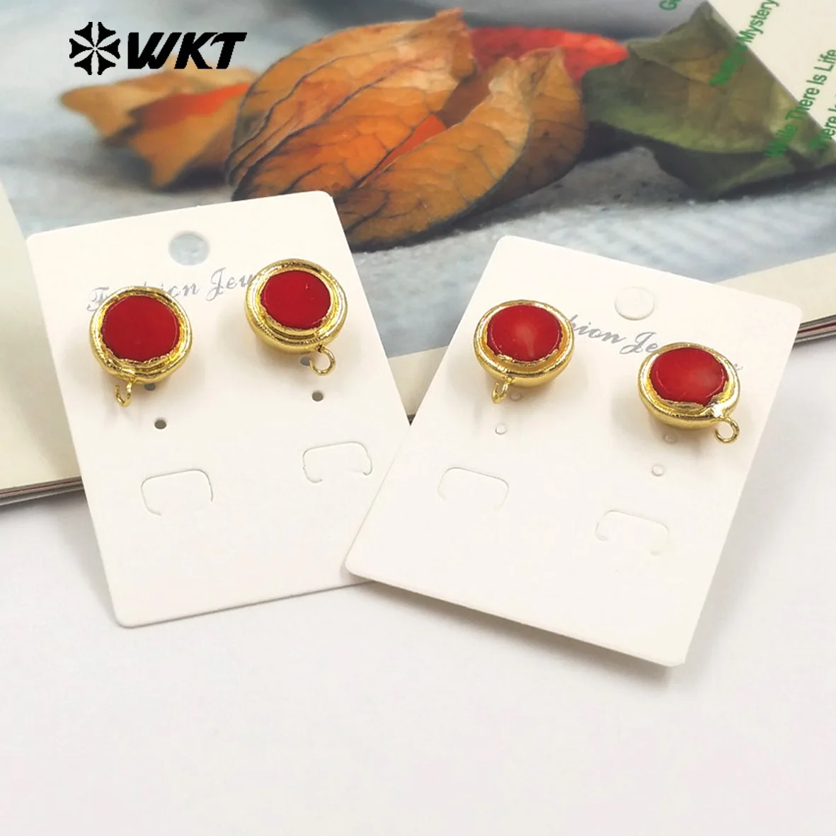 

WKT-JFE116 Simple And Fashion Style In Round Shape Red Coral Earring For Women Daily Finding Decorated