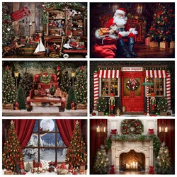 Christmas Backdrop Old Brick Fireplace Christmas Tree Gifts Teddy Bear Navidad Decoration Kids Portrait Photography Background