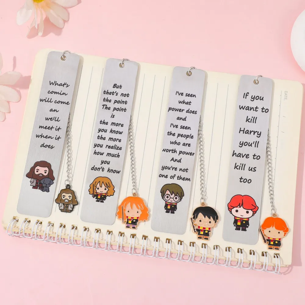 Harry Potter Metal Bookmark with Cartoon Character Pendant & Inspirational Quote, Reading Marker for Fans Students Book Lovers