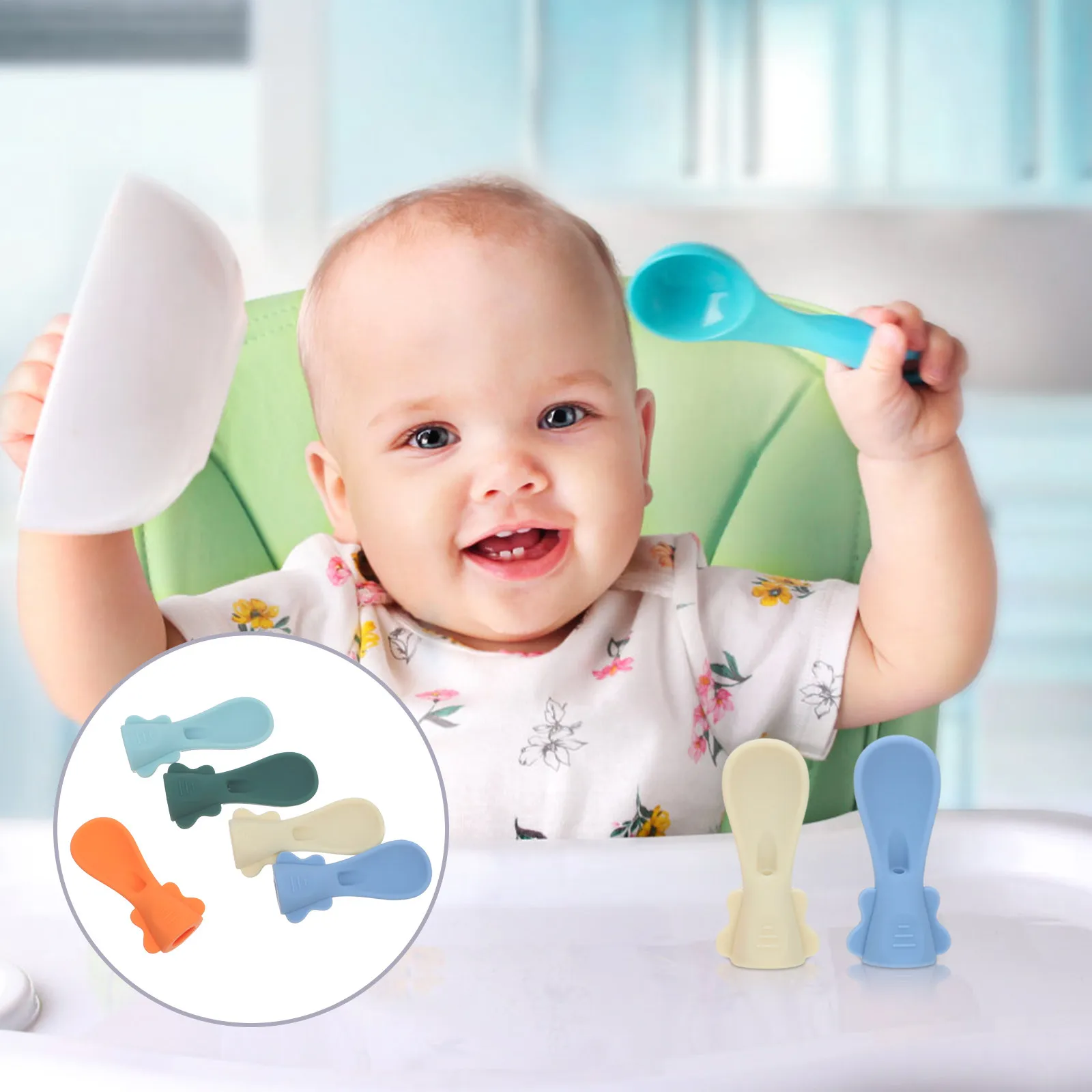 

5Pcs Silicone Baby Food Pouch Spoon Attachments Soft Non-Leak Baby Feeding Spoon Set for Squeeze Pouch Portable Infant Feeding