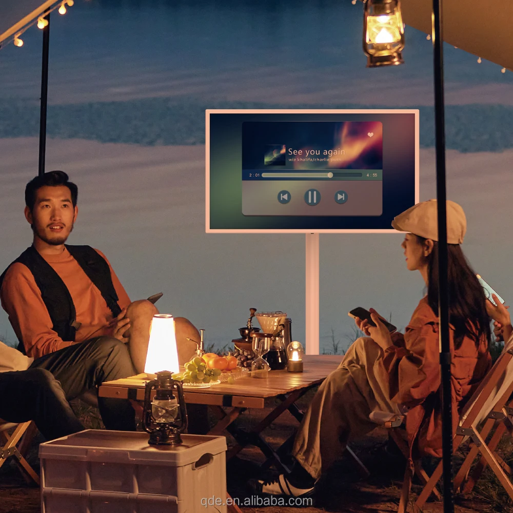 QDE Moving Speaker Follow Stand-By Tv Lcd Monitors Stand by Me With Remote for Advertising