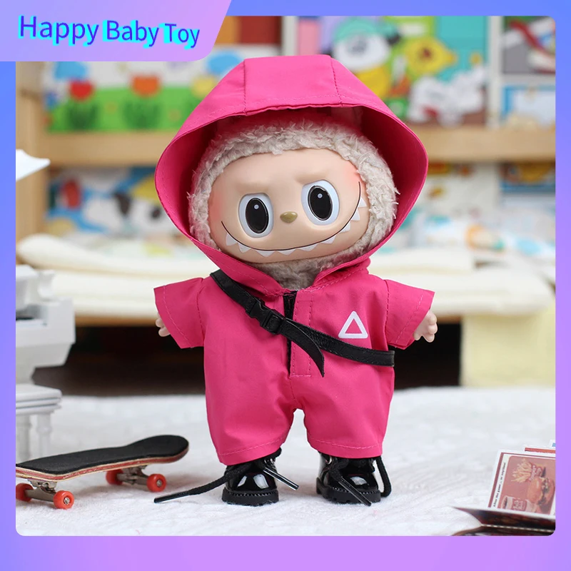 

Подходит для одежды Labubu 17 см, штурмовой костюм поколения V1/V2/V3, модная розовая куртка, милые аксессуары для кукол