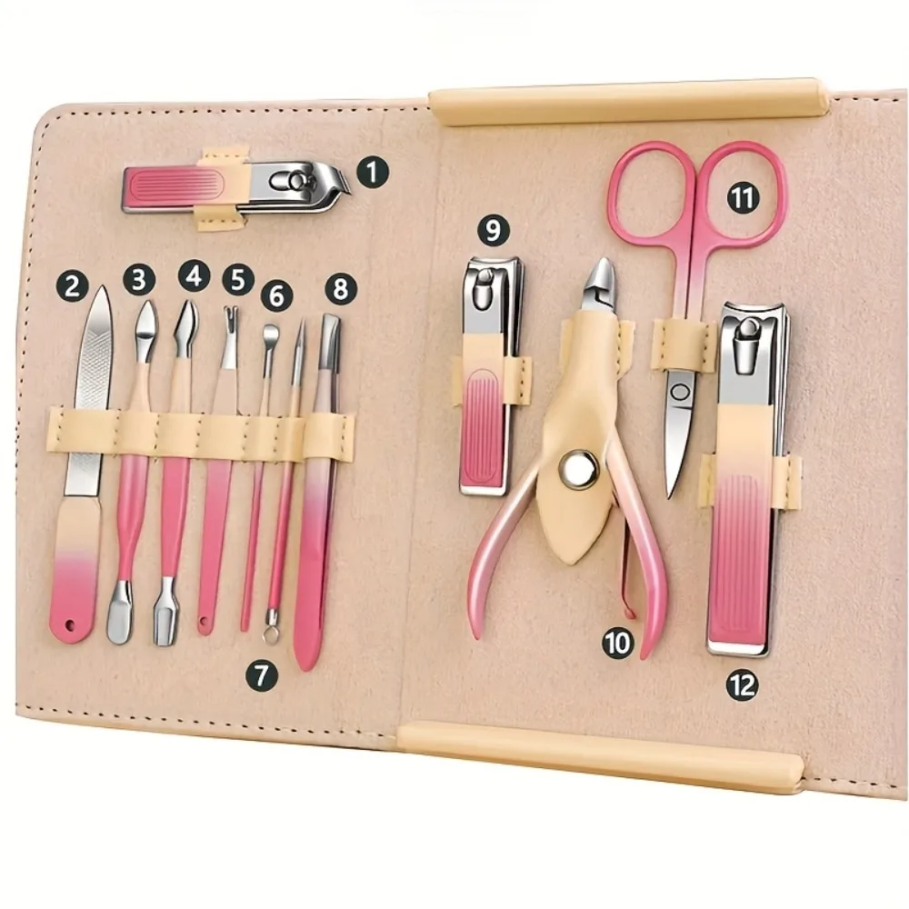 

CMGF Профессиональный маникюрный набор, 12 шт., кусачки для ногтей из нержавеющей стали, наборы для педикюра с кожаным портативным чехлом, рождественские подарки