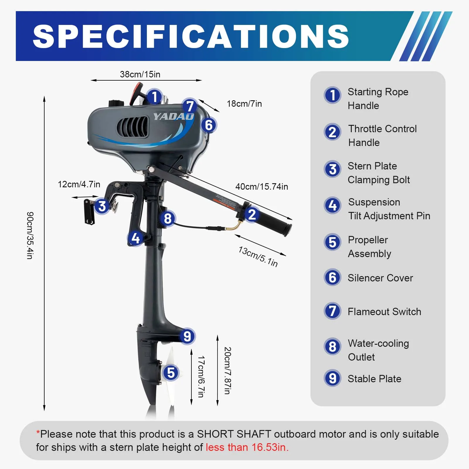 49CC 2-Stroke 3.5HP Boats Outboard Motor with Fuel Oil Mixing Bottle 2.5KW 4000-5000r/Min Low Noise CDI Ignition Fishing Boats