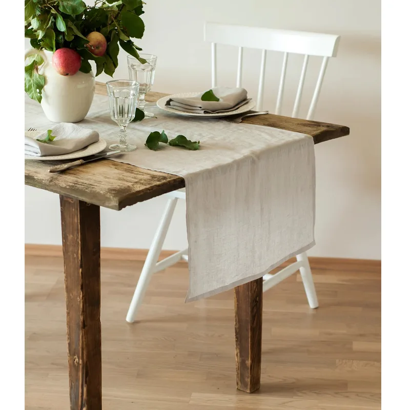 الكتان الفرنسي 100% حجر غسل الجدول مسار مخصص فاخر لون نقي طاولة شاي عداء طاولة طعام الغربية اكسسوارات الديكور
