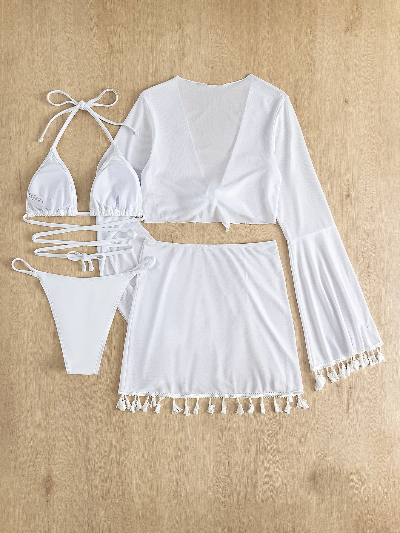 4 Pieces Lace Up Triangle Halter Bikinis 2025 Women Swimsuit Sexy Swimwear Female Bathers Bathing Swimming Swim Suit Beachwear