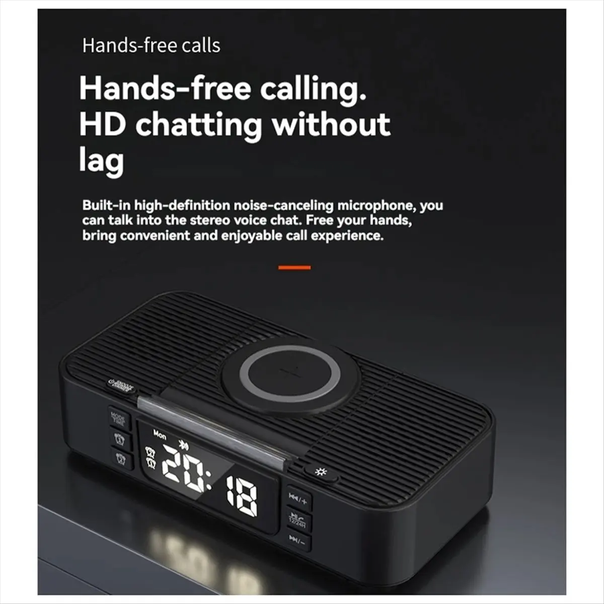 A76KBG! New Portable Bluetooth Speaker with Wireless Charging Atmosphere Light Clock Alarm Function Double Speaker USB Charging