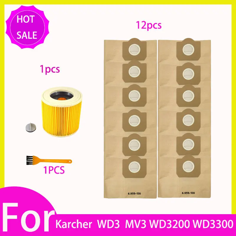 Vervanging Stofzak Hepa Filter Voor Karcher WD3 Premium WD3200 WD3300 MV3 Accessoires A2004 A2054 Stofzuiger Onderdelen