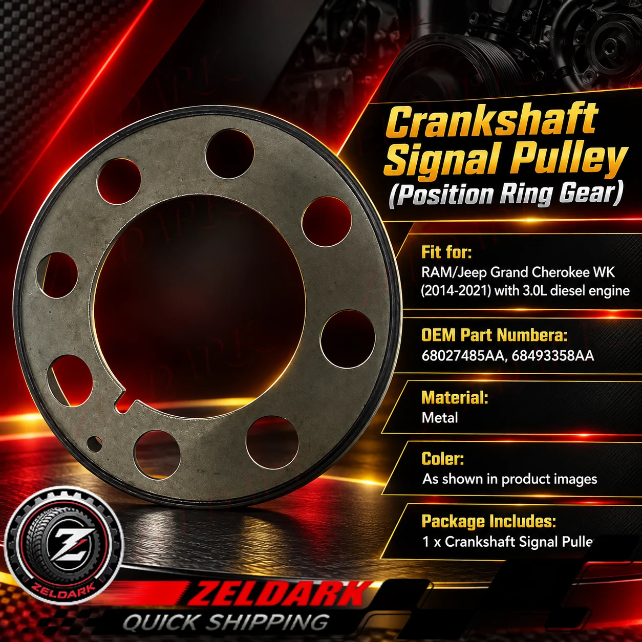 OEM 68027485AA 68493358AA AA92-Crankshaft Signal Pulley For RAM Jeep Grand Cherokee WK 2014 - 2021 3.0 Diesel Engine