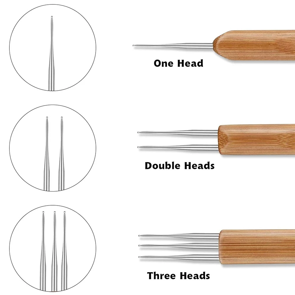 3 Stks/zak 0.5Mm 0.75Mm 1Mm Houten Handvat Haaknaald Haak Voor Vlechten Haar Maken Naaldgereedschap Voor Vlechten