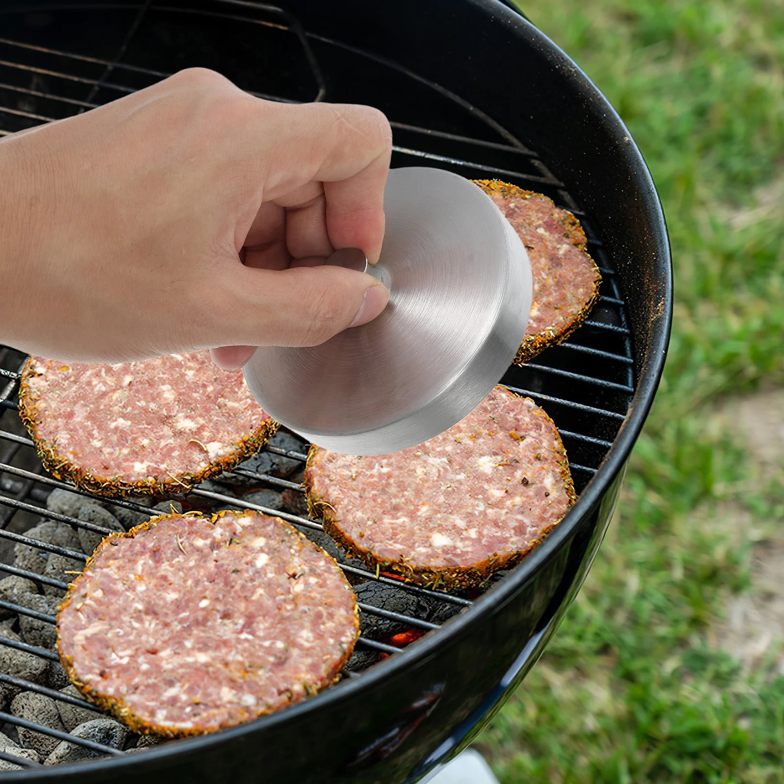 

1pcs Stainless Steel Burger Round Meat Patty Maker For Bbq Hamburgers Beef Bacon Vegetable Dishwasher Safe Burger For Home Meat