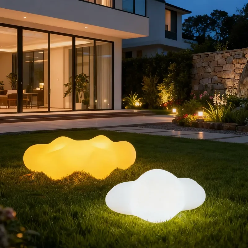 Solar Powered Cloud Shaped Lawn Lamp Outdoor Garden Decoration White Luminous Floor Light for Yard Pathway Landscape Lighting