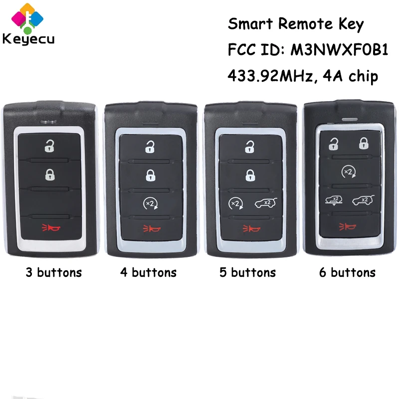 

KEYECU Smart Remote Car Key With 3 4 5 6 Buttons 433MHz 4A Chip for Jeep Wagoneer Grand Cherokee L 2021 2022 2023 Fob M3NWXF0B1