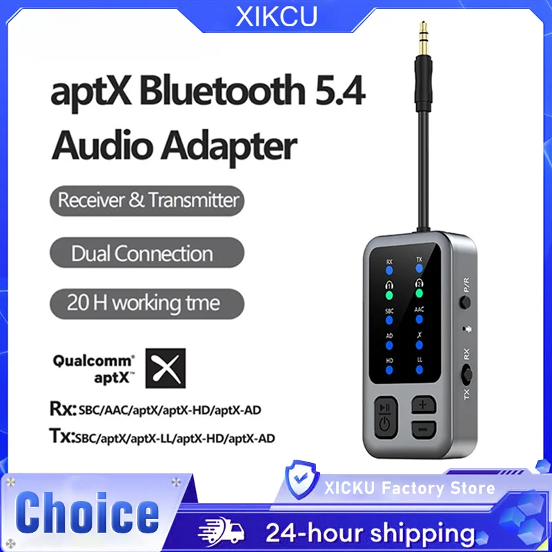 

Аудиоприемник-передатчик Bluetooth 5.4 AAC Aptx-HD/LL/AD, беспроводной музыкальный адаптер 3,5 мм Aux с двойным подключением для автомобиля и спортзала