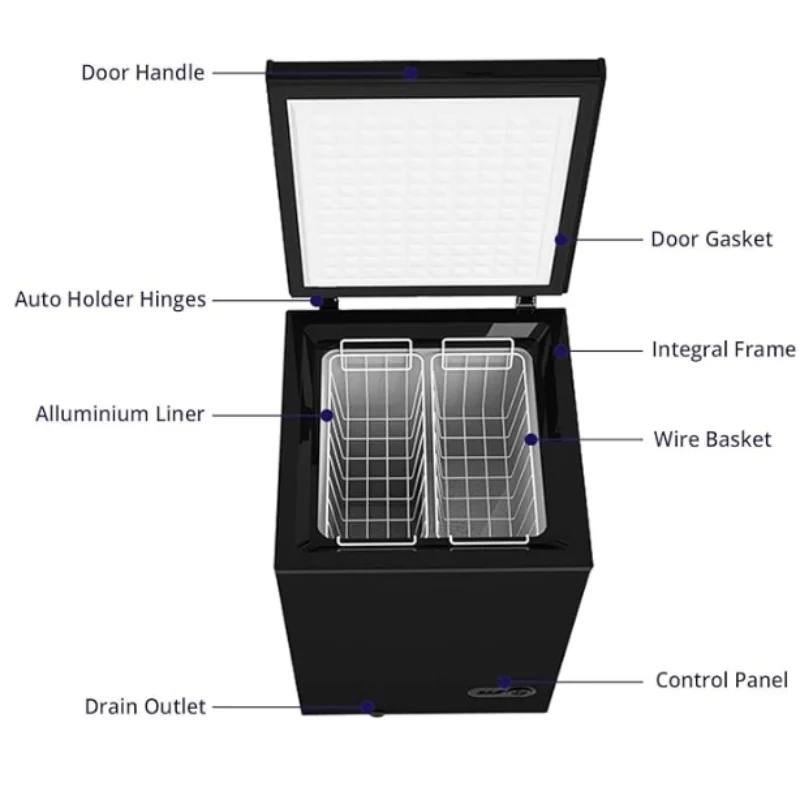 فريزر نورتهير 3.5 قدم مكعب، 2 سلال قابلة للإزالة، فريزر مدمج هادئ - 7 إعدادات لدرجة الحرارة - أسود