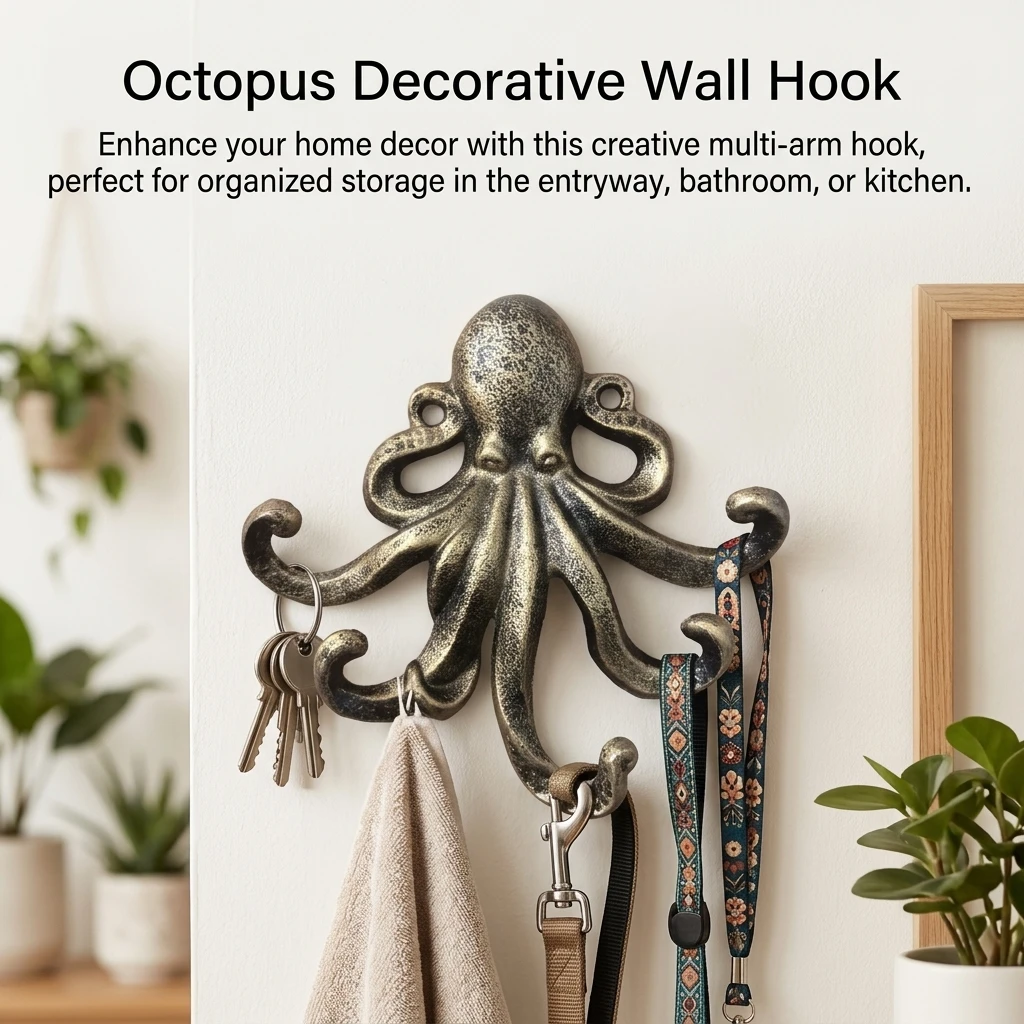 1pc Octopus Wall Hook Creative Silicone Suction Cup Holder Rotating Organizer for Bathroom Kitchen Home Storage Decor