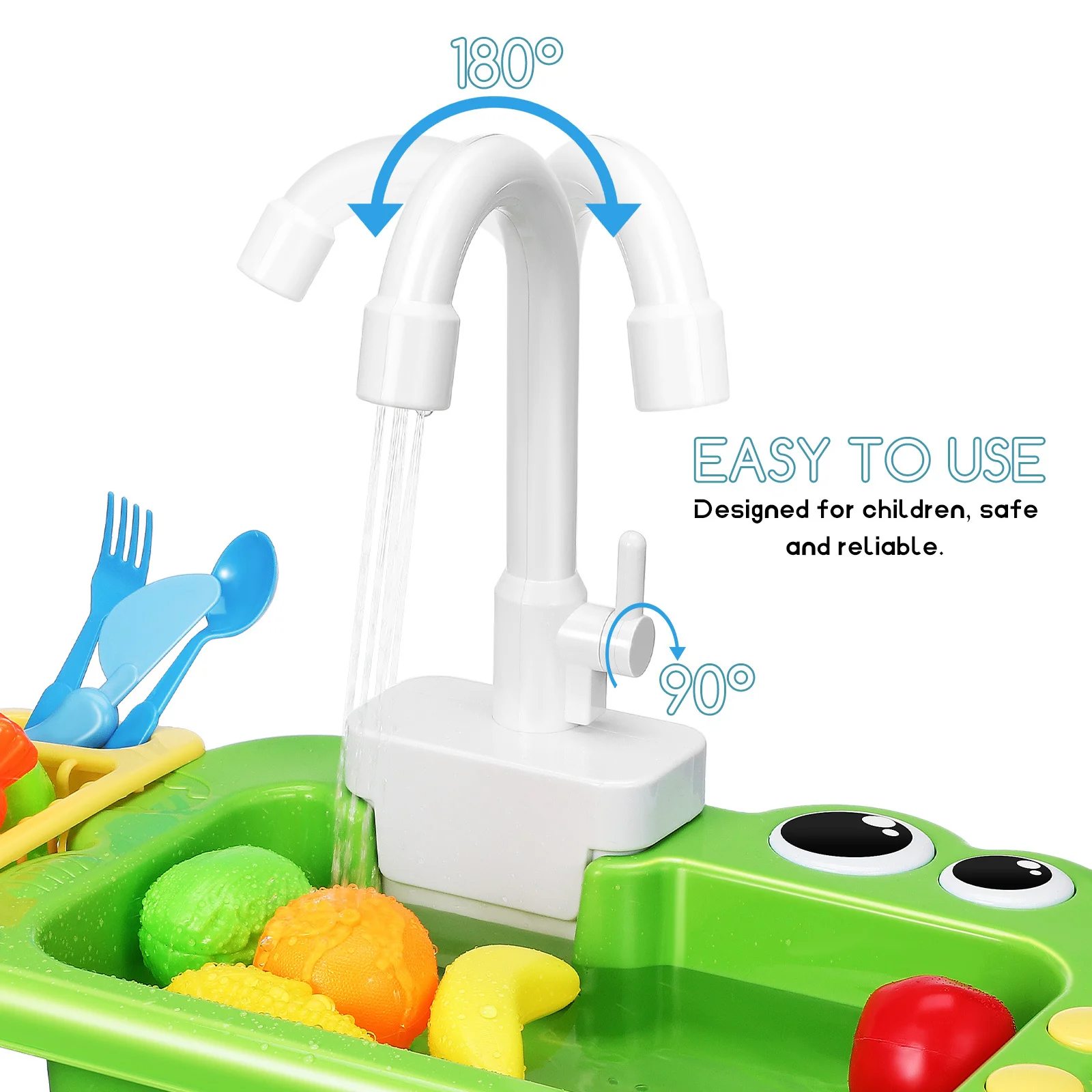 مجموعة واحدة من حوض المطبخ للأطفال مع مياه الجري للأطفال الصغار، محطة غسيل حوض العمل الواقعية، لعبة التظاهر على طاولة المياه التعليمية