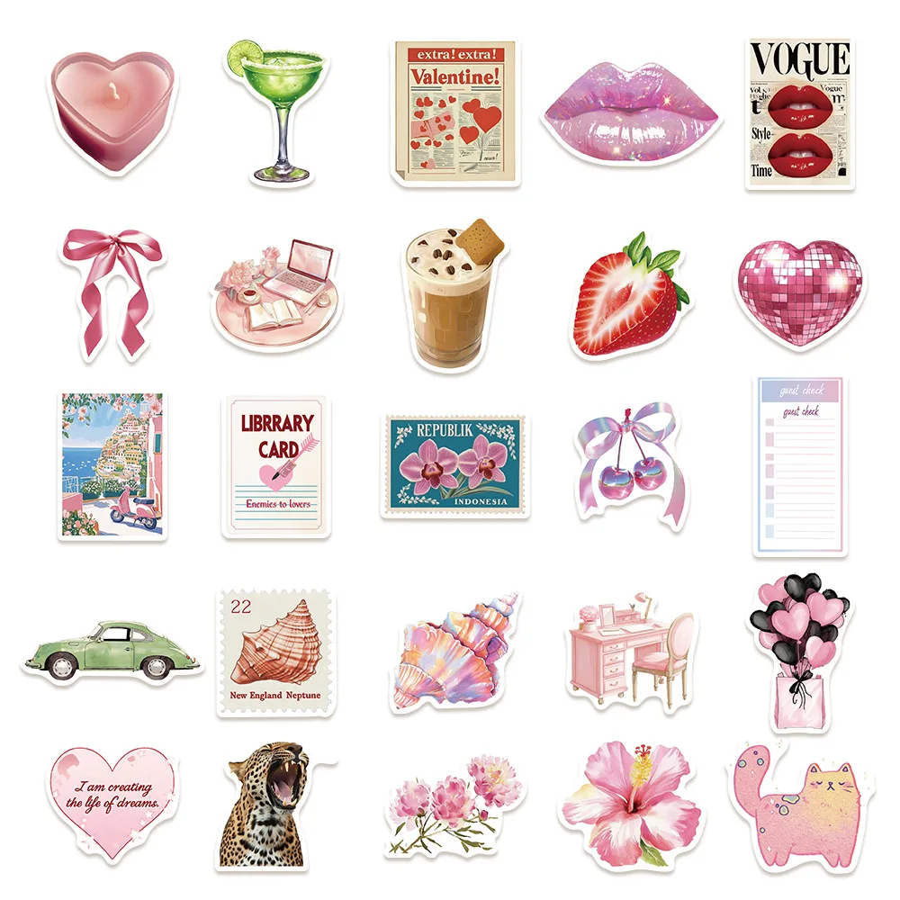

10/30/50PCS Cartoon Pink INS Style Notebook Sticker DIY Phone Laptop Luggage Skateboard Graffiti Decals Fun for Kid