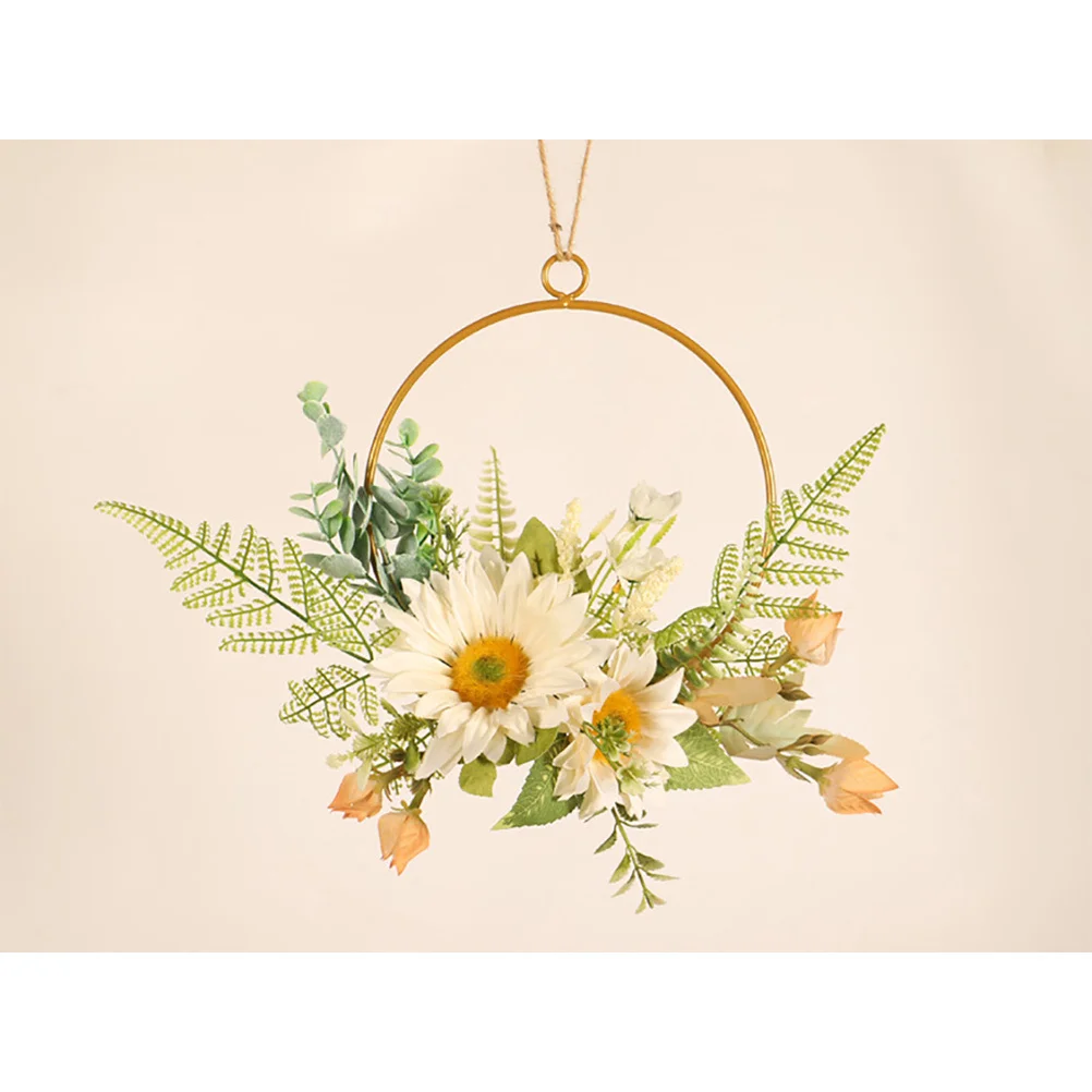 

1Pcs Iron Art Wall Hanging Sunflower Wreath Simulated Garland Decorative Doorplate Assorted Use Decor Festival Door