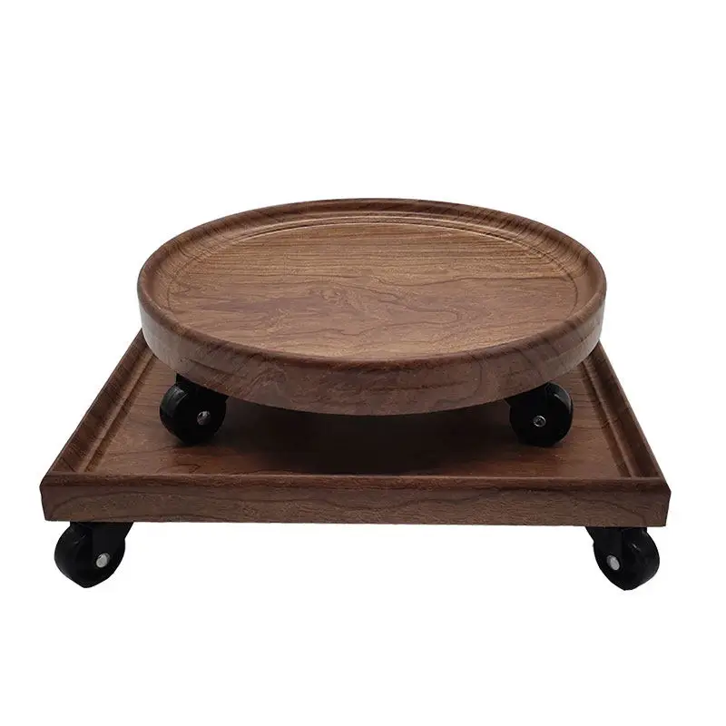 Gardening round imitation solid wood mobile flower pot tray base with universal wheel bonsai