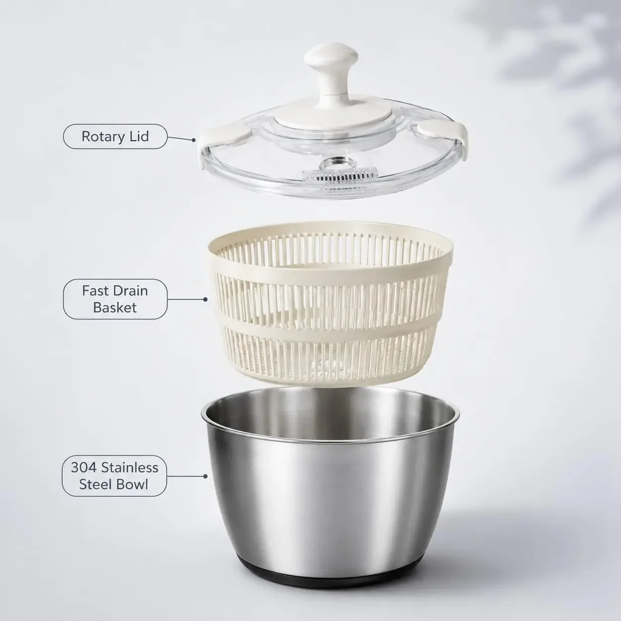 Stainless Steel Salad Spinner Large Capacity 5Qt – Hand Crank Vegetable Washer & Dryer With One-Touch Stop, Drainage Spout