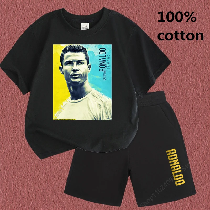 Ronaldo Children Summer Casual Short-sleeved Personalized Messi T-shirt Boy Clothing Boys and Girls Football Fan T-shirt Suit