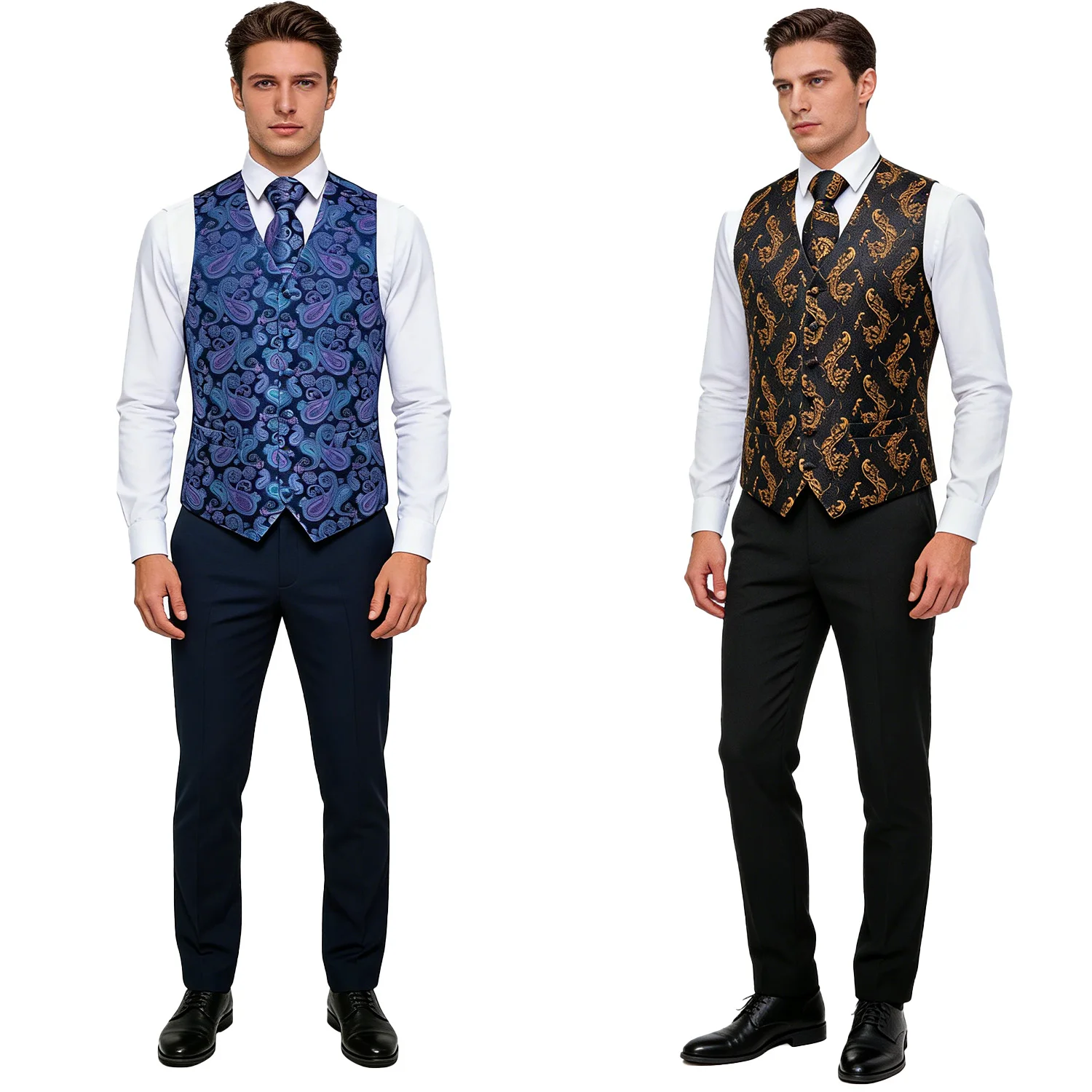 

Men's Luxury Paisley Suit Vest & Tie Set – Formal Waistcoat with Necktie Pocket Square, Perfect for Weddings and Business Events