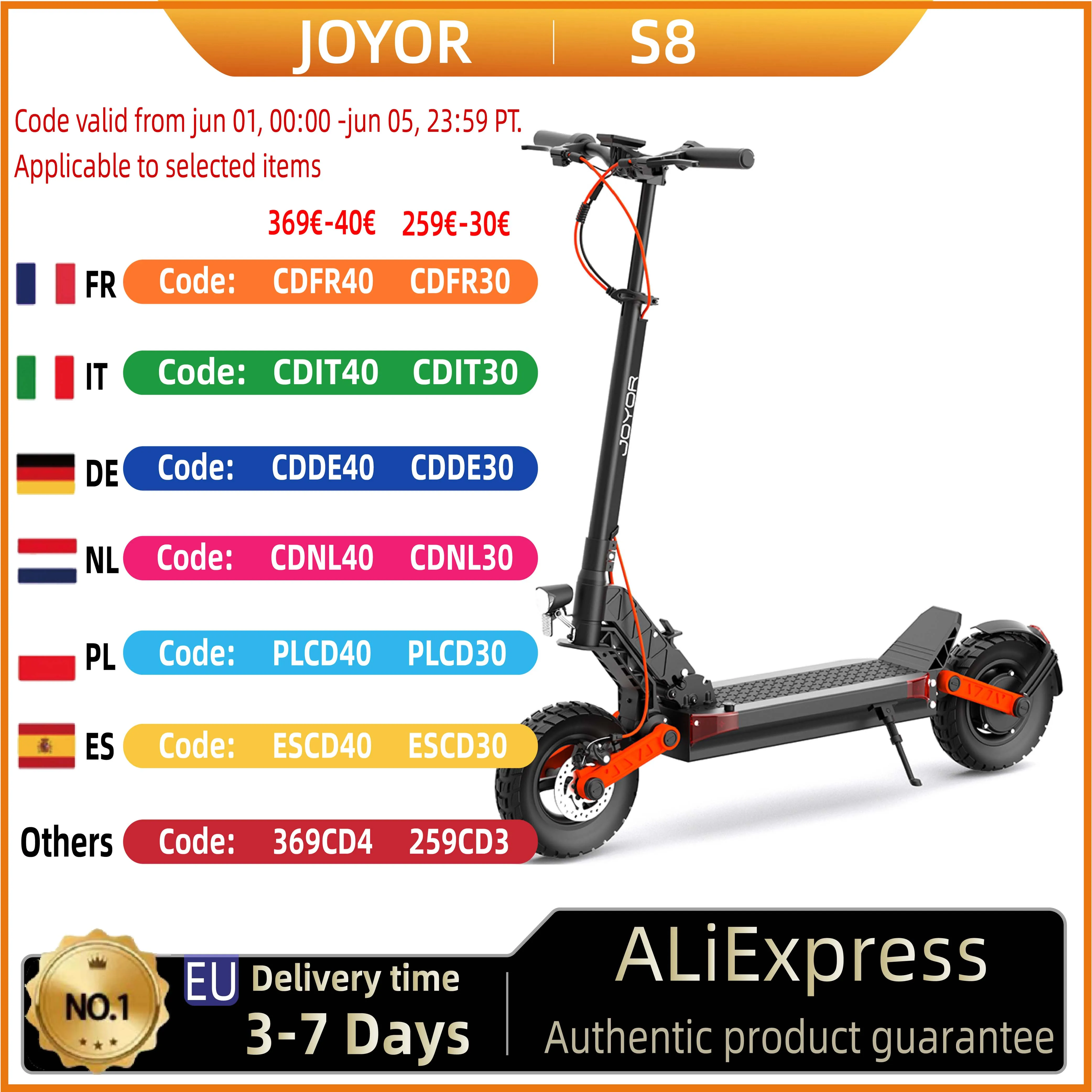 JOYOR S8 Elektroroller, 600-W-Motor, 48-V-24-Ah-Batterie, E-Scooter für Erwachsene, 10-Zoll-Reifen,