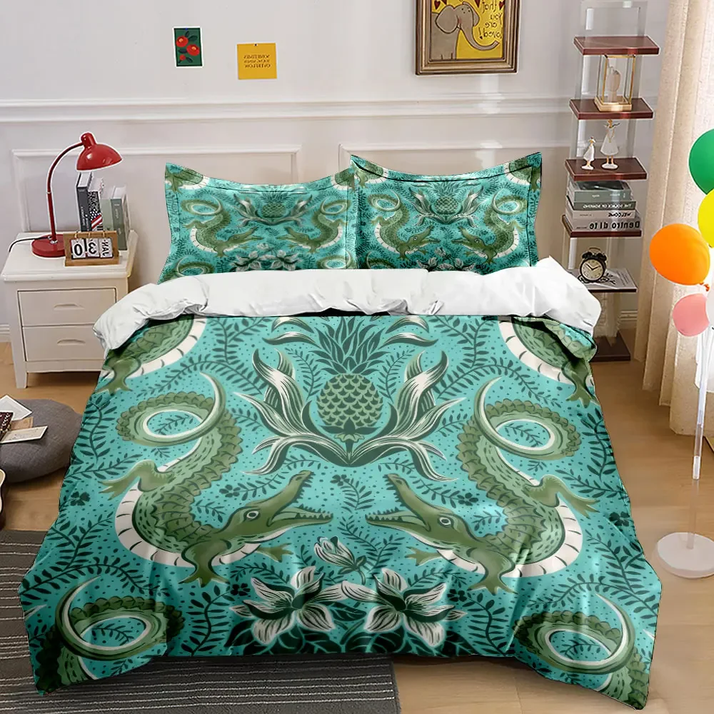 Crocodile Pattern Decorative Set Soft Comfortable Duvet Cover Bedding Set Included 1*Duvet Cover & 2*Pillowcases, gift