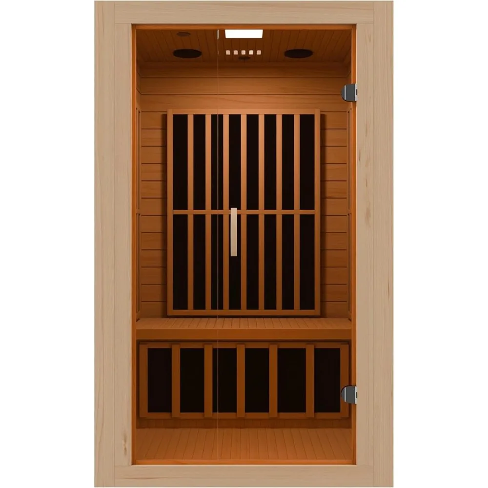 1-2 Person Low EMF Carbon FAR Infrared Hemlock Wood and Tempered Glass Indoor Home Sauna Room with LED Touch Control Panel