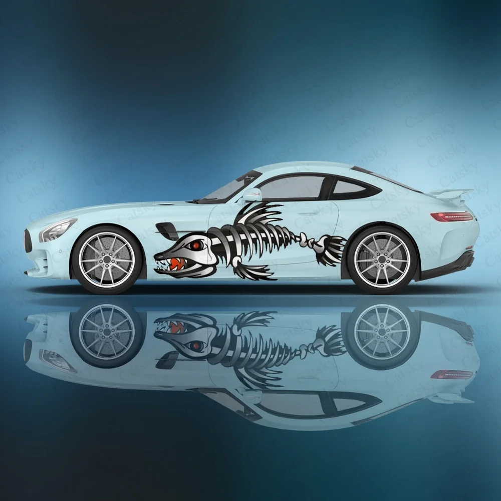 

Fishbone Print Car Side Sticker Decoration Protection, Car Vinyl Wraps Waterproof Self-adhesive Sticker, Auto Accessories